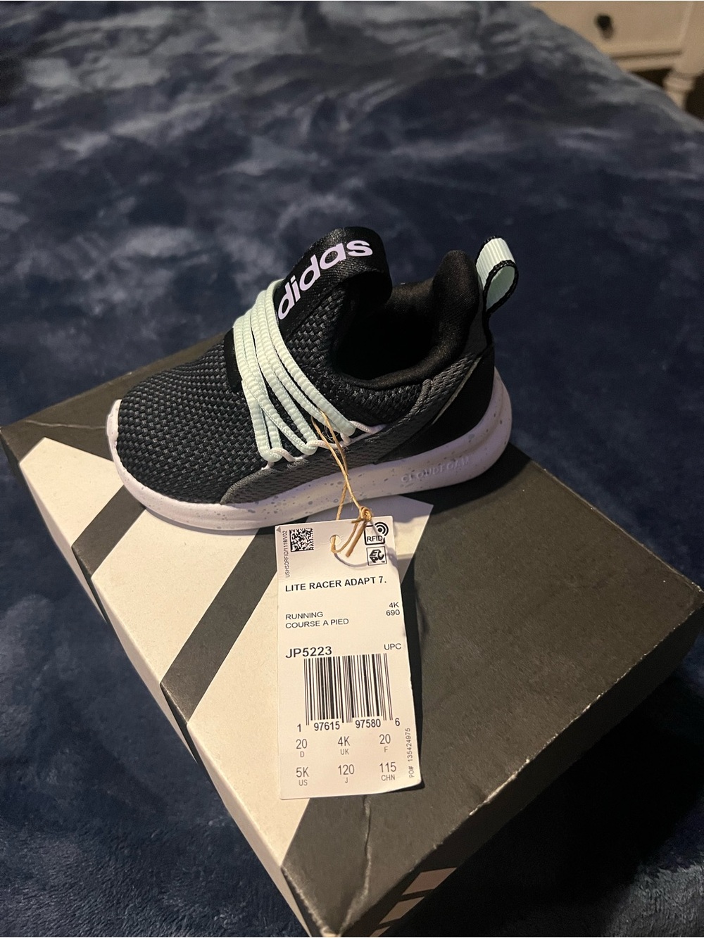 adidas Kids Black and Mint Slip-On Sneaker